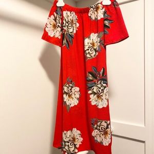 Red floral off the shoulder dress